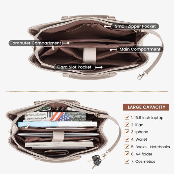 LOVEVOOK Laptop Tote Bag for Women 15.6 Inch Waterproof Leather Computer Bags Business Office Work Briefcase Black - Image 141