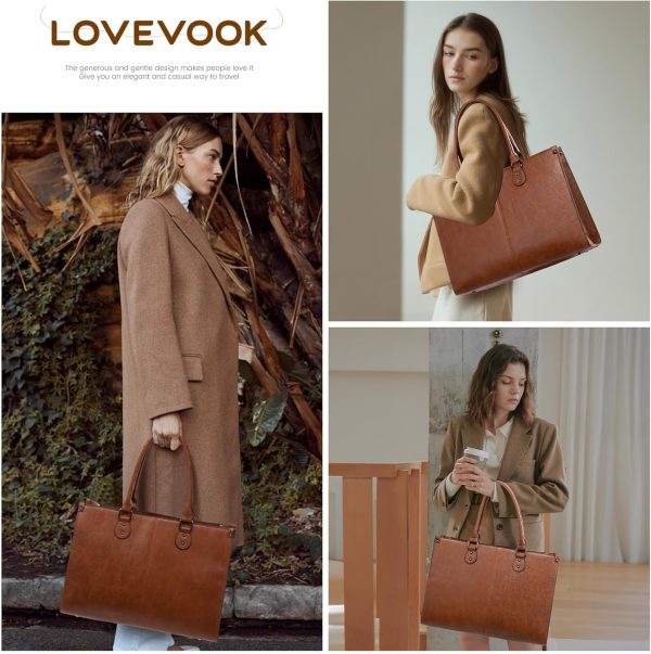 LOVEVOOK Laptop Bag for Women, 15.6 inch Laptop Tote Bag Vintage Work Bags for Women Computer Bag Office Briefcase Handbag - Image 2