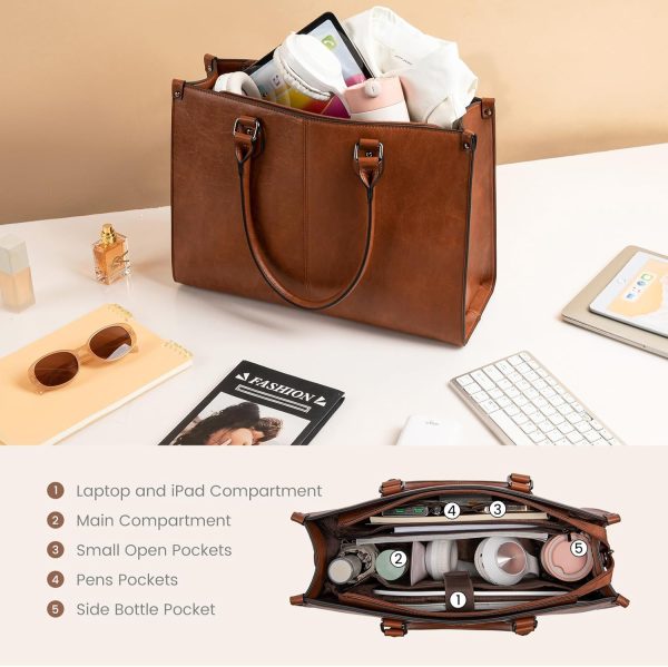 LOVEVOOK Laptop Bag for Women, 15.6 inch Laptop Tote Bag Vintage Work Bags for Women Computer Bag Office Briefcase Handbag - Image 4