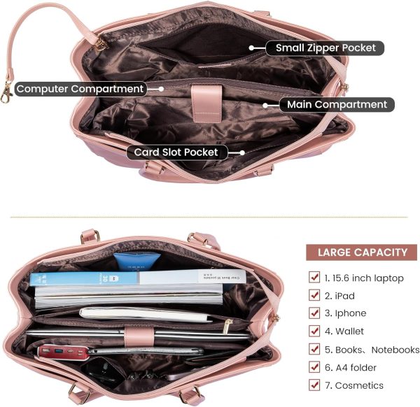 LOVEVOOK Laptop Tote Bag for Women 15.6 Inch Waterproof Leather Computer Bags Business Office Work Briefcase Black - Image 149