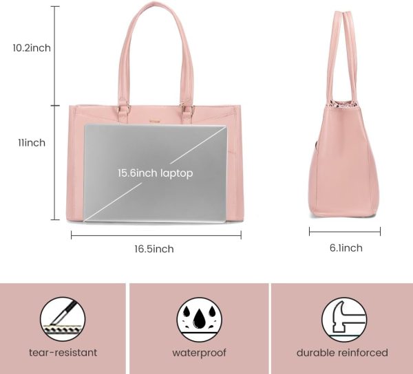 LOVEVOOK Laptop Tote Bag for Women 15.6 Inch Waterproof Leather Computer Bags Business Office Work Briefcase Black - Image 150