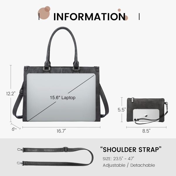 LOVEVOOK Laptop Bag for Women, 15.6 inch Laptop Tote Bag Vintage Work Bags for Women Computer Bag Office Briefcase Handbag - Image 10