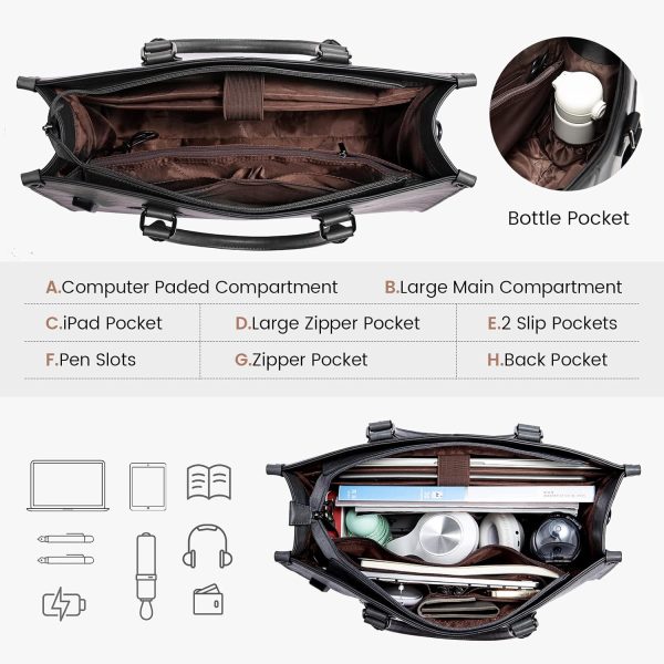 LOVEVOOK Laptop Bag for Women, 15.6 inch Laptop Tote Bag Vintage Work Bags for Women Computer Bag Office Briefcase Handbag - Image 11