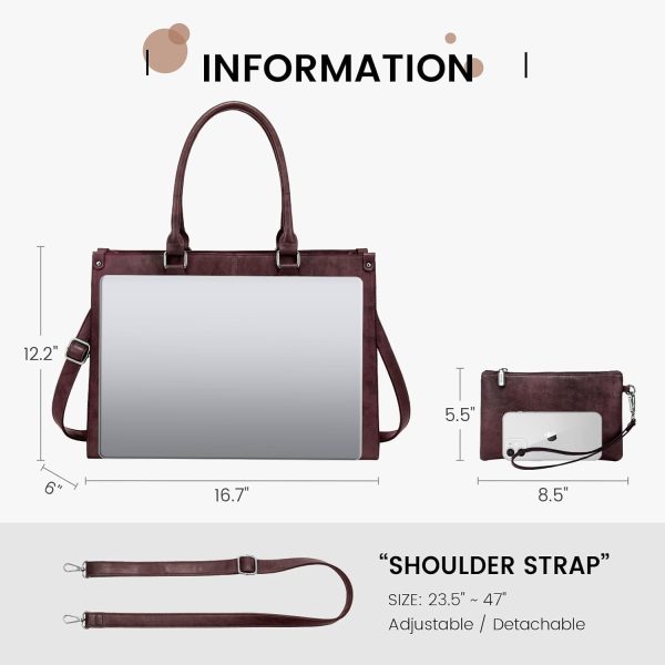 LOVEVOOK Laptop Bag for Women, 15.6 inch Laptop Tote Bag Vintage Work Bags for Women Computer Bag Office Briefcase Handbag - Image 18