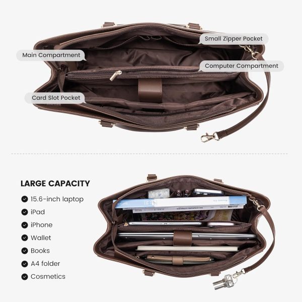 LOVEVOOK Laptop Tote Bag for Women 15.6 Inch Waterproof Leather Computer Bags Business Office Work Briefcase Black - Image 164