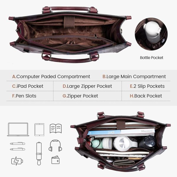 LOVEVOOK Laptop Bag for Women, 15.6 inch Laptop Tote Bag Vintage Work Bags for Women Computer Bag Office Briefcase Handbag - Image 19
