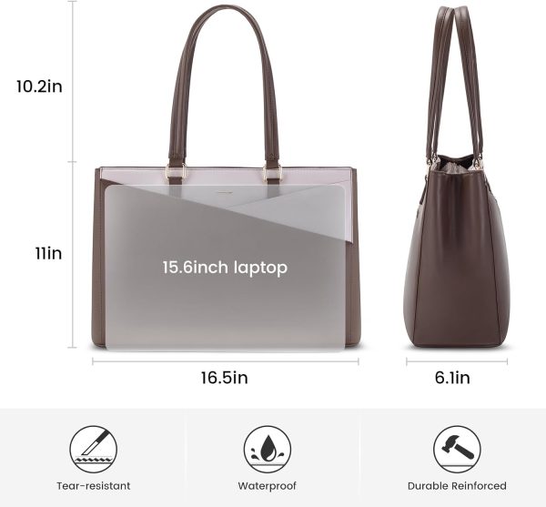 LOVEVOOK Laptop Tote Bag for Women 15.6 Inch Waterproof Leather Computer Bags Business Office Work Briefcase Black - Image 165