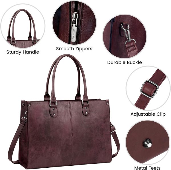 LOVEVOOK Laptop Bag for Women, 15.6 inch Laptop Tote Bag Vintage Work Bags for Women Computer Bag Office Briefcase Handbag - Image 20