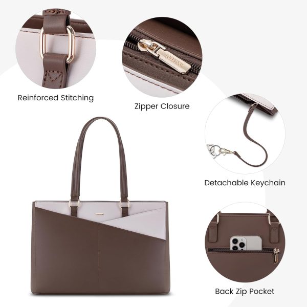 LOVEVOOK Laptop Tote Bag for Women 15.6 Inch Waterproof Leather Computer Bags Business Office Work Briefcase Black - Image 166