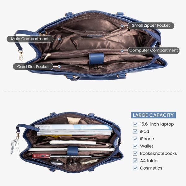 LOVEVOOK Laptop Tote Bag for Women 15.6 Inch Waterproof Leather Computer Bags Business Office Work Briefcase Black - Image 169