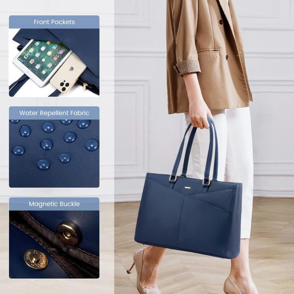 LOVEVOOK Laptop Tote Bag for Women 15.6 Inch Waterproof Leather Computer Bags Business Office Work Briefcase Black - Image 170
