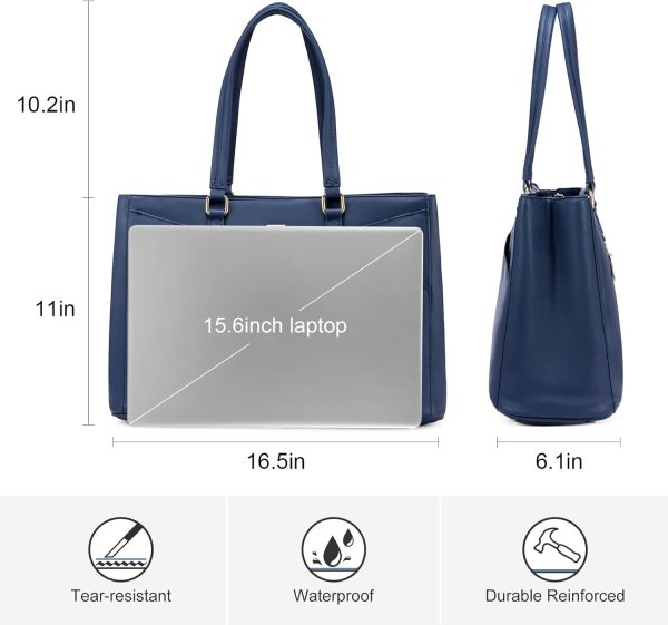 LOVEVOOK Laptop Tote Bag for Women 15.6 Inch Waterproof Leather Computer Bags Business Office Work Briefcase Black - Image 171