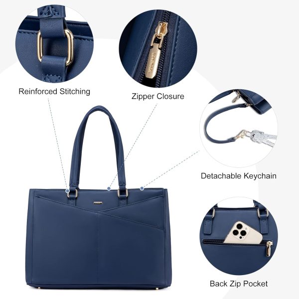 LOVEVOOK Laptop Tote Bag for Women 15.6 Inch Waterproof Leather Computer Bags Business Office Work Briefcase Black - Image 172