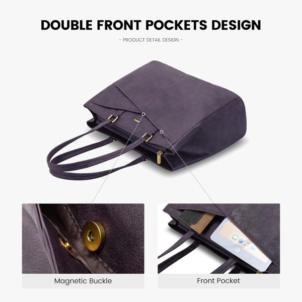 LOVEVOOK Laptop Tote Bag for Women 15.6 Inch Waterproof Leather Computer Bags Business Office Work Briefcase Black - Image 177