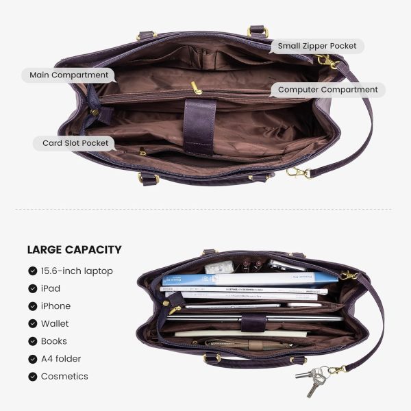 LOVEVOOK Laptop Tote Bag for Women 15.6 Inch Waterproof Leather Computer Bags Business Office Work Briefcase Black - Image 178