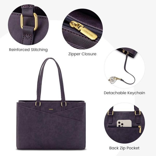 LOVEVOOK Laptop Tote Bag for Women 15.6 Inch Waterproof Leather Computer Bags Business Office Work Briefcase Black - Image 180