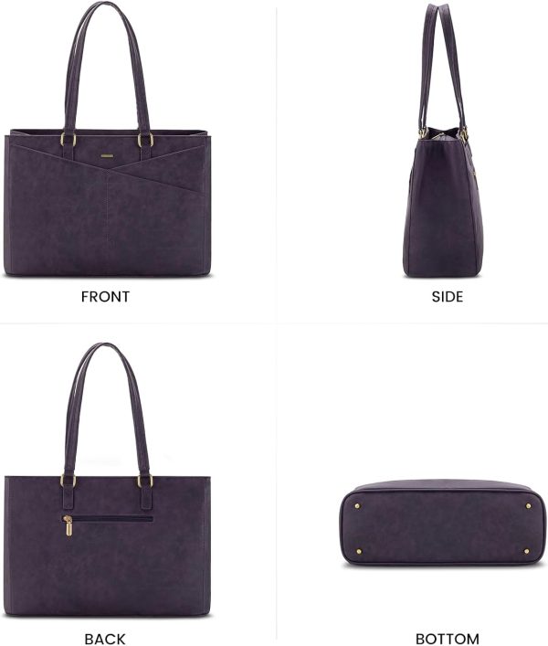 LOVEVOOK Laptop Tote Bag for Women 15.6 Inch Waterproof Leather Computer Bags Business Office Work Briefcase Black - Image 181