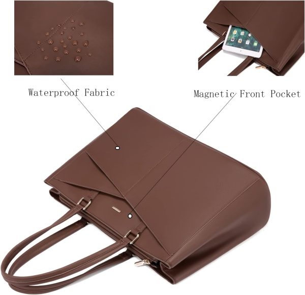 LOVEVOOK Laptop Tote Bag for Women 15.6 Inch Waterproof Leather Computer Bags Business Office Work Briefcase Black - Image 183