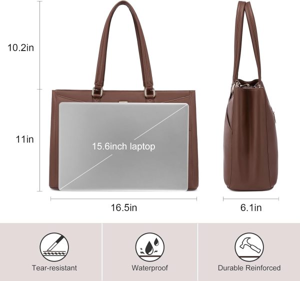 LOVEVOOK Laptop Tote Bag for Women 15.6 Inch Waterproof Leather Computer Bags Business Office Work Briefcase Black - Image 185