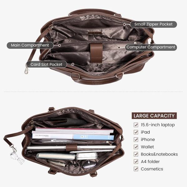 LOVEVOOK Laptop Tote Bag for Women 15.6 Inch Waterproof Leather Computer Bags Business Office Work Briefcase Black - Image 186