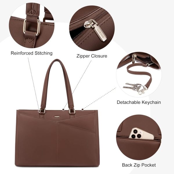 LOVEVOOK Laptop Tote Bag for Women 15.6 Inch Waterproof Leather Computer Bags Business Office Work Briefcase Black - Image 188