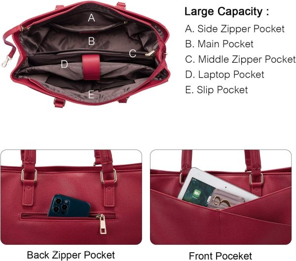 LOVEVOOK Laptop Tote Bag for Women 15.6 Inch Waterproof Leather Computer Bags Business Office Work Briefcase Black - Image 190