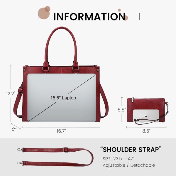 LOVEVOOK Laptop Bag for Women, 15.6 inch Laptop Tote Bag Vintage Work Bags for Women Computer Bag Office Briefcase Handbag - Image 43