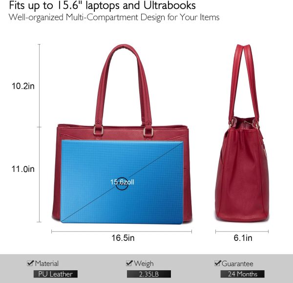 LOVEVOOK Laptop Tote Bag for Women 15.6 Inch Waterproof Leather Computer Bags Business Office Work Briefcase Black - Image 192