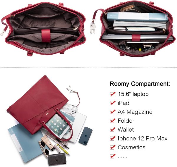 LOVEVOOK Laptop Tote Bag for Women 15.6 Inch Waterproof Leather Computer Bags Business Office Work Briefcase Black - Image 194
