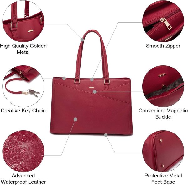 LOVEVOOK Laptop Tote Bag for Women 15.6 Inch Waterproof Leather Computer Bags Business Office Work Briefcase Black - Image 195