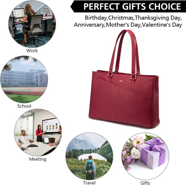 LOVEVOOK Laptop Tote Bag for Women 15.6 Inch Waterproof Leather Computer Bags Business Office Work Briefcase Black - Image 197
