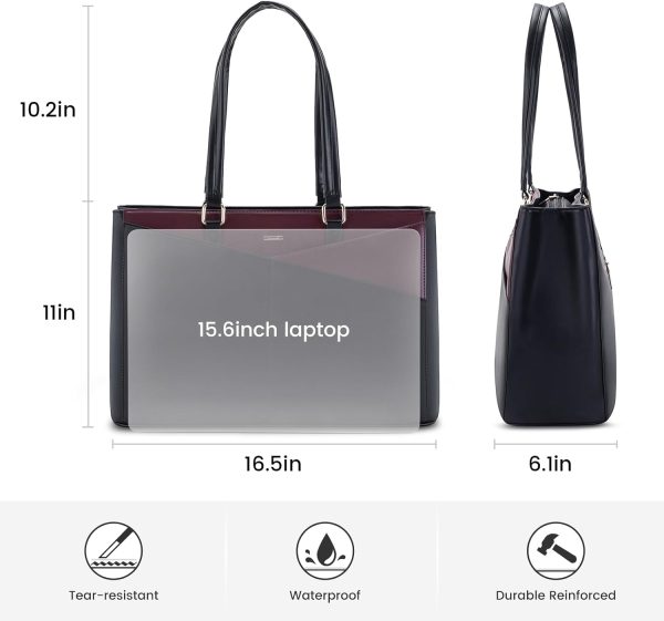 LOVEVOOK Laptop Tote Bag for Women 15.6 Inch Waterproof Leather Computer Bags Business Office Work Briefcase Black - Image 202