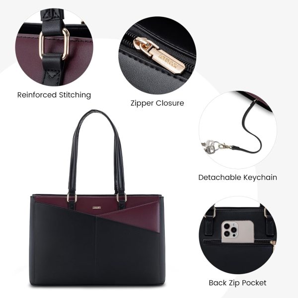 LOVEVOOK Laptop Tote Bag for Women 15.6 Inch Waterproof Leather Computer Bags Business Office Work Briefcase Black - Image 203