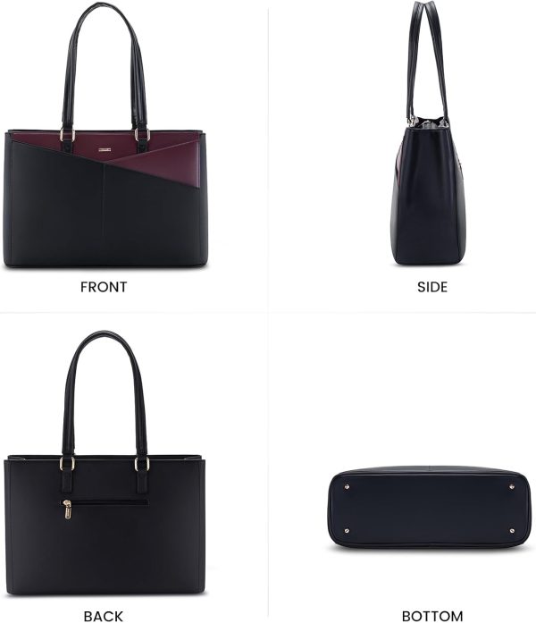 LOVEVOOK Laptop Tote Bag for Women 15.6 Inch Waterproof Leather Computer Bags Business Office Work Briefcase Black - Image 204