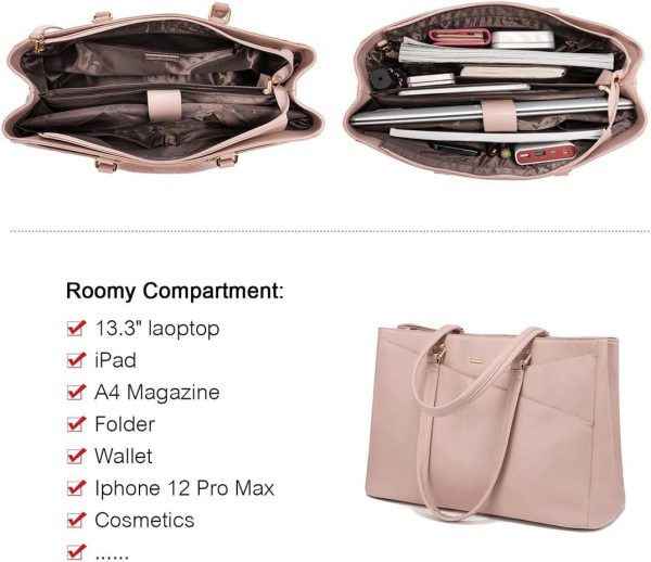 LOVEVOOK Laptop Tote Bag for Women 15.6 Inch Waterproof Leather Computer Bags Business Office Work Briefcase Black - Image 207