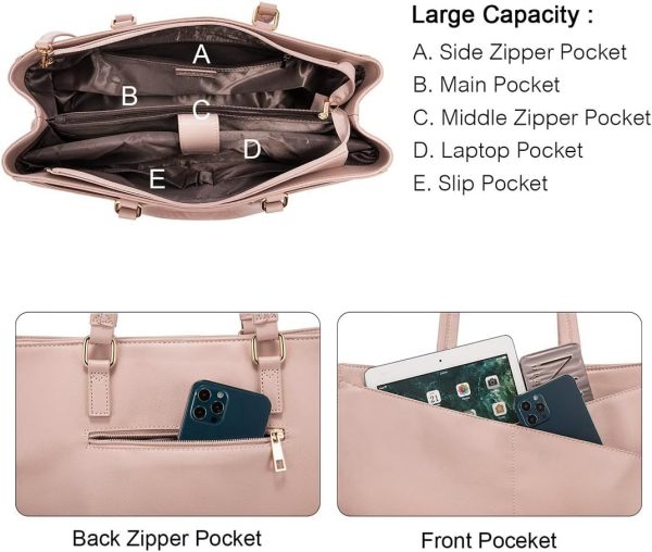 LOVEVOOK Laptop Tote Bag for Women 15.6 Inch Waterproof Leather Computer Bags Business Office Work Briefcase Black - Image 210