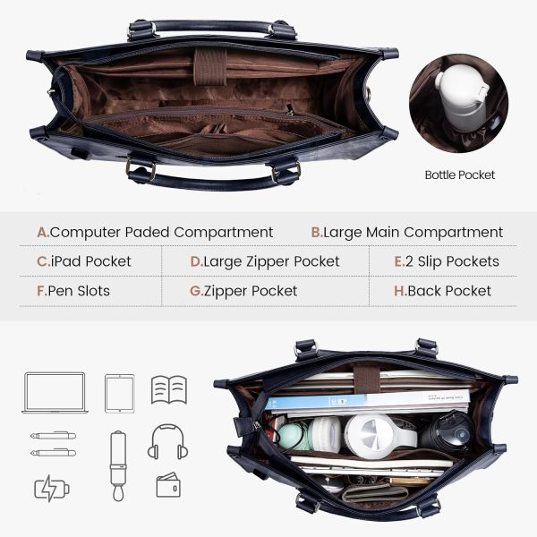 LOVEVOOK Laptop Bag for Women, 15.6 inch Laptop Tote Bag Vintage Work Bags for Women Computer Bag Office Briefcase Handbag - Image 60