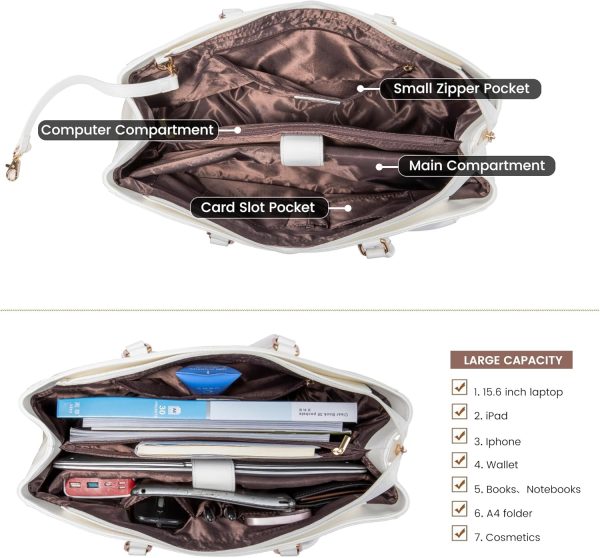 LOVEVOOK Laptop Tote Bag for Women 15.6 Inch Waterproof Leather Computer Bags Business Office Work Briefcase Black - Image 215