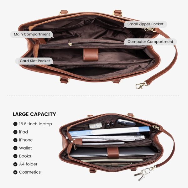 LOVEVOOK Laptop Tote Bag for Women 15.6 Inch Waterproof Leather Computer Bags Business Office Work Briefcase Black - Image 222