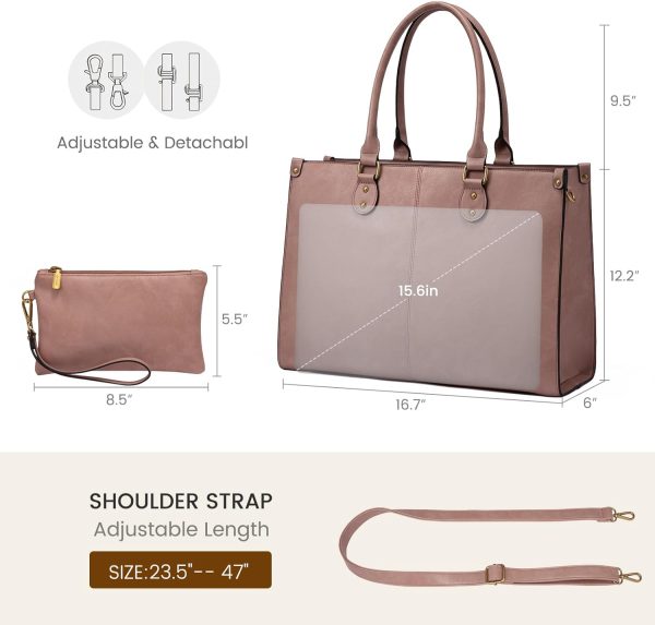LOVEVOOK Laptop Bag for Women, 15.6 inch Laptop Tote Bag Vintage Work Bags for Women Computer Bag Office Briefcase Handbag - Image 68