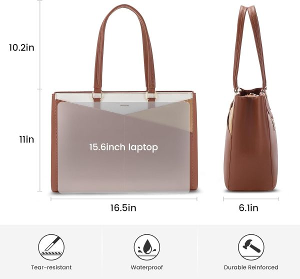 LOVEVOOK Laptop Tote Bag for Women 15.6 Inch Waterproof Leather Computer Bags Business Office Work Briefcase Black - Image 223