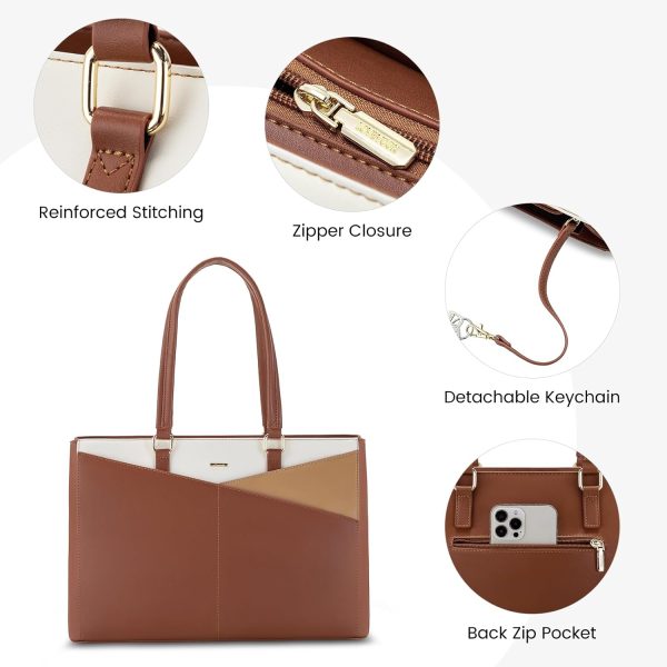 LOVEVOOK Laptop Tote Bag for Women 15.6 Inch Waterproof Leather Computer Bags Business Office Work Briefcase Black - Image 224