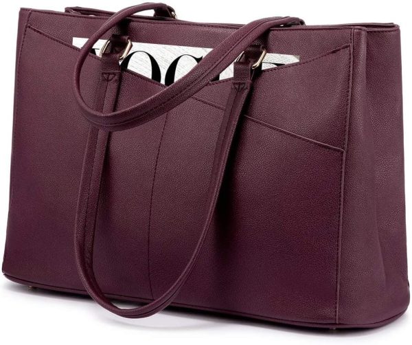 LOVEVOOK Laptop Tote Bag for Women 15.6 Inch Waterproof Leather Computer Bags Business Office Work Briefcase Black - Image 226