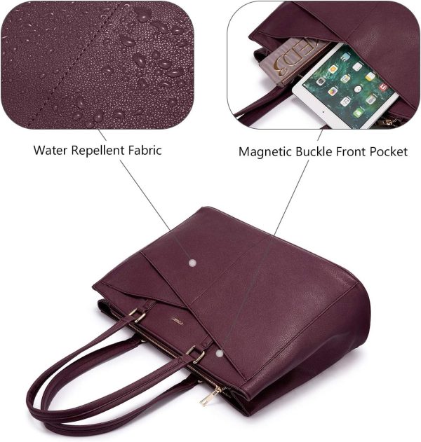LOVEVOOK Laptop Tote Bag for Women 15.6 Inch Waterproof Leather Computer Bags Business Office Work Briefcase Black - Image 227