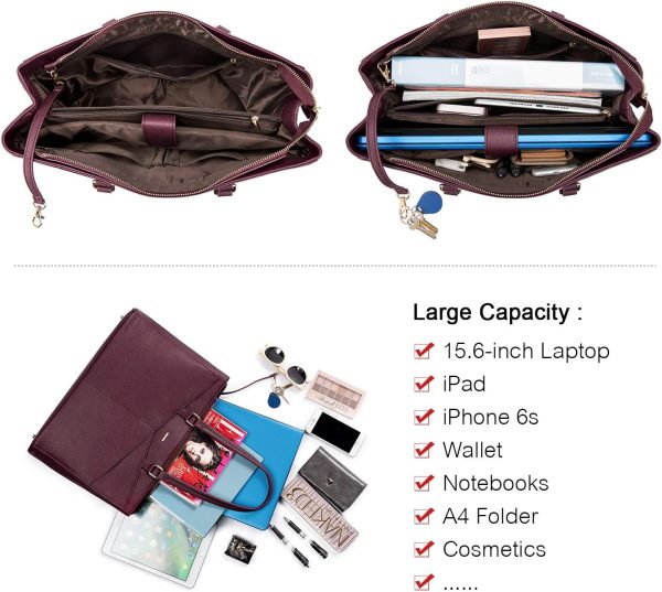 LOVEVOOK Laptop Tote Bag for Women 15.6 Inch Waterproof Leather Computer Bags Business Office Work Briefcase Black - Image 229