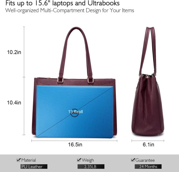 LOVEVOOK Laptop Tote Bag for Women 15.6 Inch Waterproof Leather Computer Bags Business Office Work Briefcase Black - Image 231