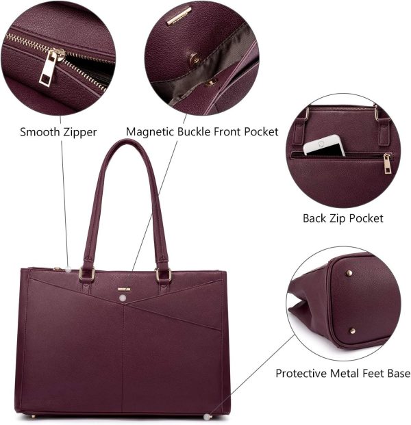 LOVEVOOK Laptop Tote Bag for Women 15.6 Inch Waterproof Leather Computer Bags Business Office Work Briefcase Black - Image 232