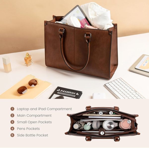 LOVEVOOK Laptop Bag for Women, 15.6 inch Laptop Tote Bag Vintage Work Bags for Women Computer Bag Office Briefcase Handbag - Image 76
