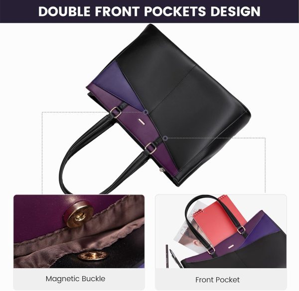 LOVEVOOK Laptop Tote Bag for Women 15.6 Inch Waterproof Leather Computer Bags Business Office Work Briefcase Black - Image 235