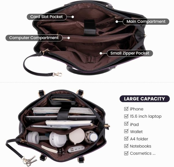 LOVEVOOK Laptop Tote Bag for Women 15.6 Inch Waterproof Leather Computer Bags Business Office Work Briefcase Black - Image 237
